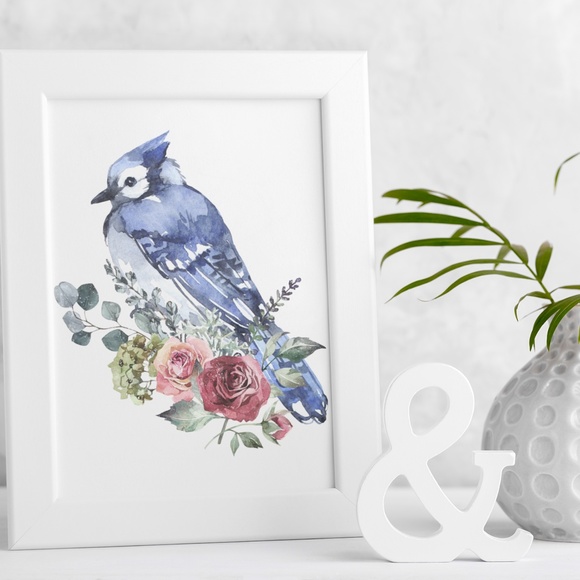 Blue Jay Bird Watercolor Wall Art Print Poster Unframed - Picture 6 of 17
